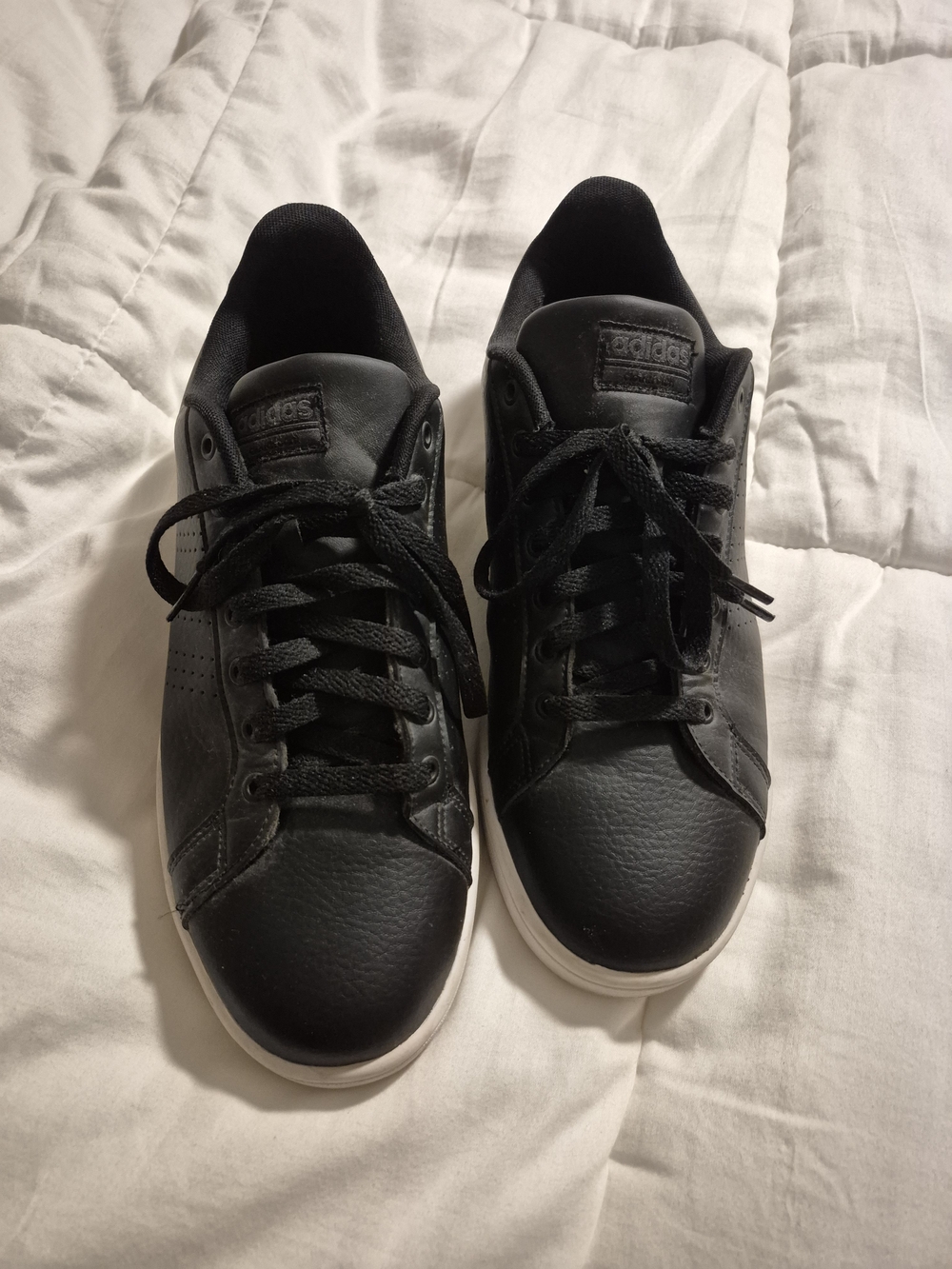 adidas Black Low-Top Leather Sneakers with White Sole